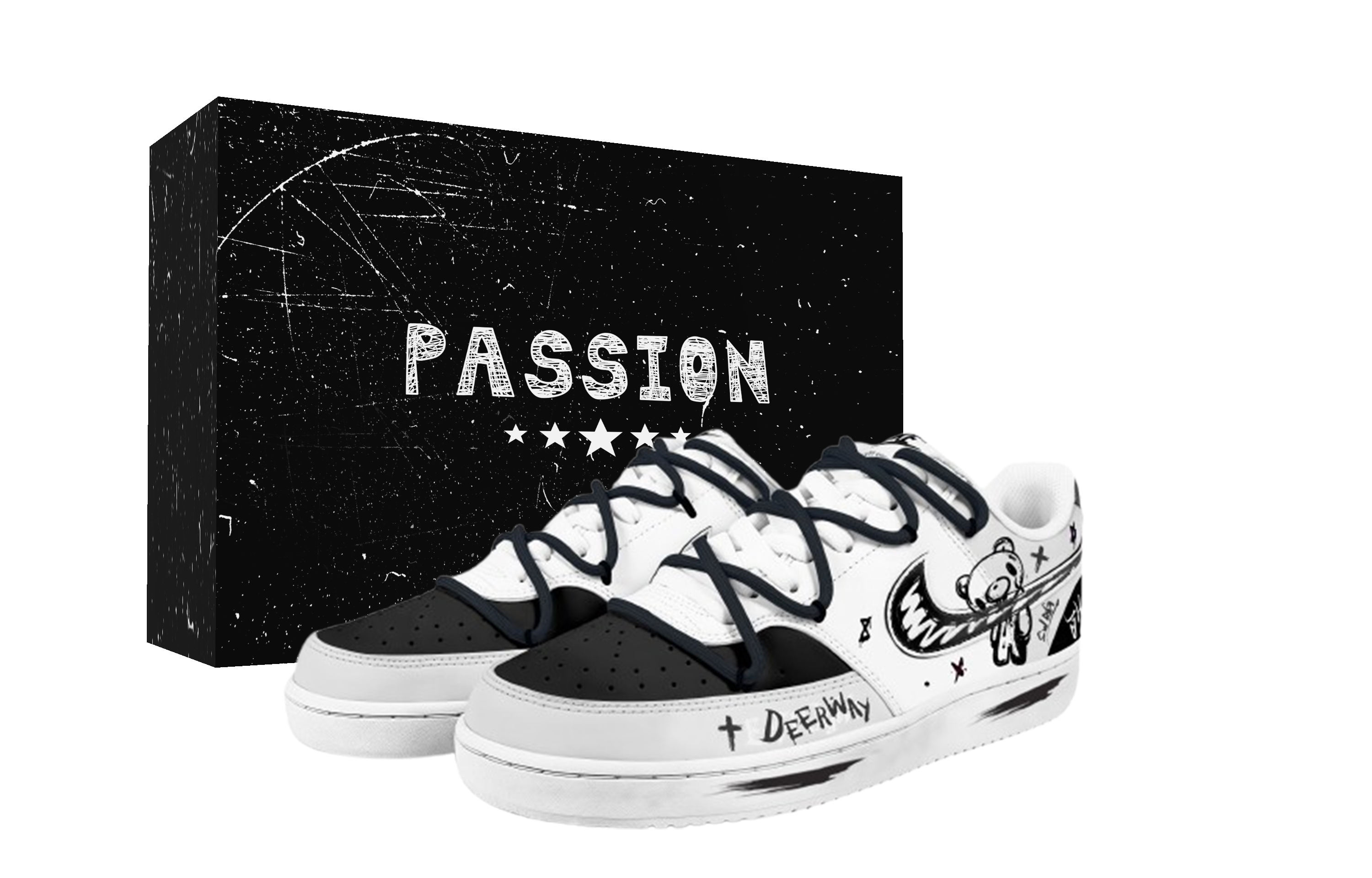Nike Court Vision 1 Ink Wash Bear Box Abrasion Resistant Low top Skateboard Shoes Unisex Black White
