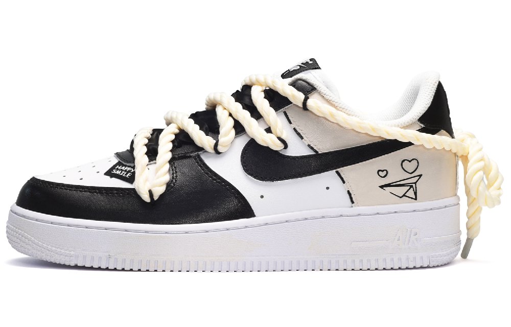 Nike Air Force 1 Low-Top Skateboard Shoes GS Black White Yellow