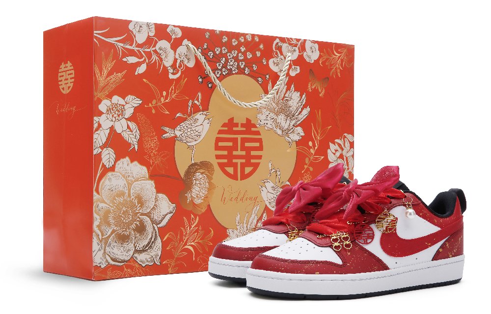 Nike Court Borough Anti-Slip Wear-Resistant Low-Top Skateboard Shoes Women's Red White