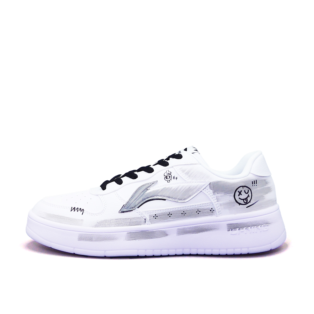 LiNing Pontoon Boats Abrasion Resistant, Lightweight, And Breathable Low top Skateboard Shoes Unisex White Black