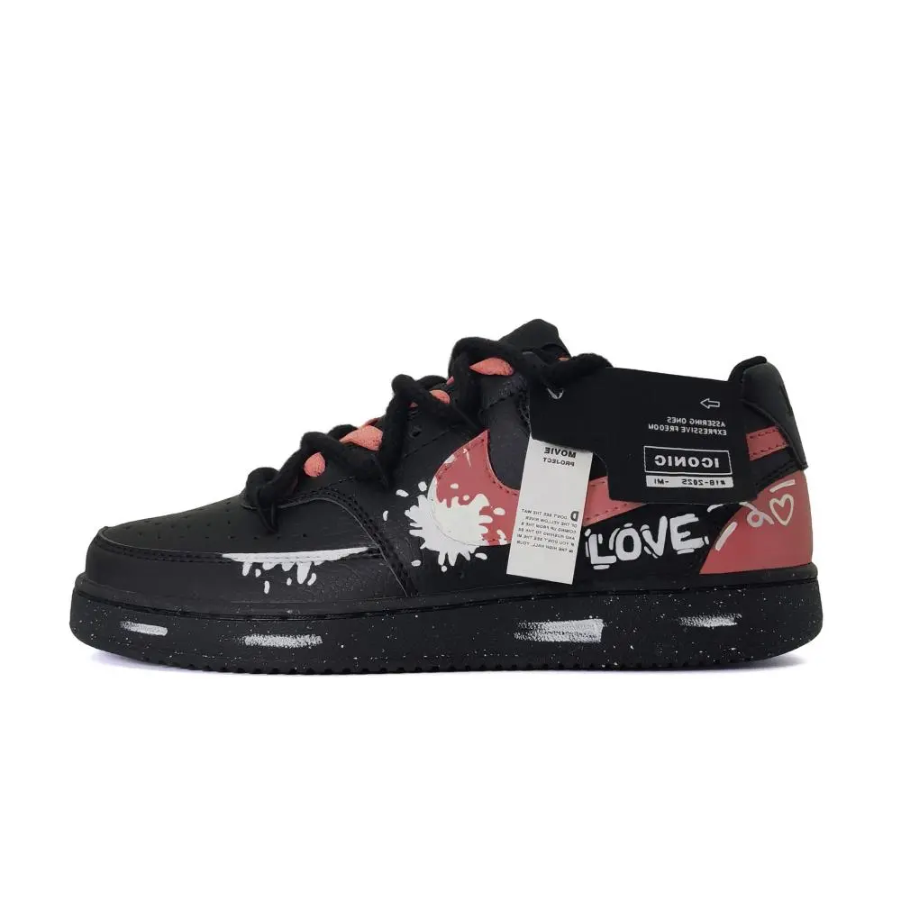 Nike Court Vision Whispering Love Cushioning, Wear Resistant Low top Skateboard Shoes Unisex Pink Black