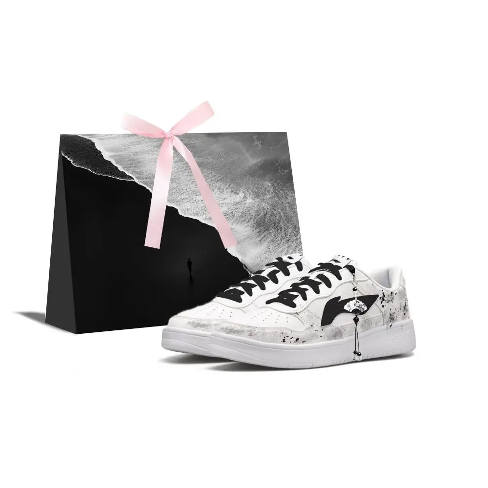 LiNing Pontoon Boats Abrasion Resistant Coverage Breathable Low top Skateboard Shoes Men's Black White