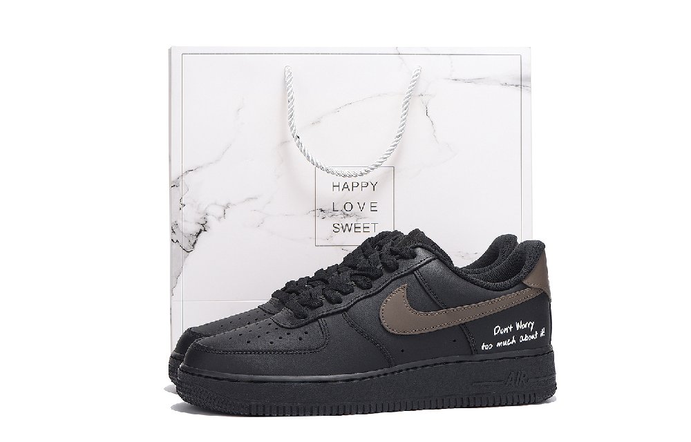 Nike Air Force 1 Anti-Slip Wear-Resistant Low-Top Skateboard Shoes Unisex Black Brown