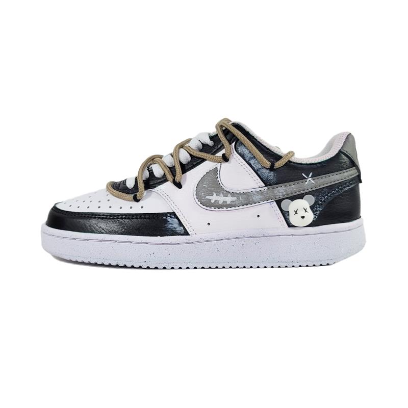 Nike Court Vision Anti-Slip Wear-Resistant Low-Top Skateboard Shoes Women's Black White Gray