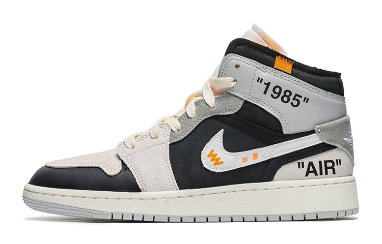 Jordan Air Jordan 1 Mid Wild Crane Manufacturing High-Top Vintage Basketball Shoes GS Black White