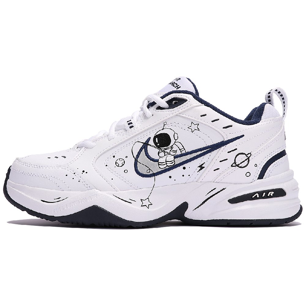 Nike Air Monarch 4 Anti-Slip Wear-Resistant Low-Top Chunky Sneakers Unisex White Blue