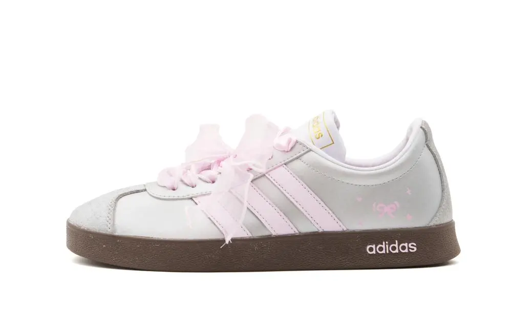 Adidas Vl Court Classic Abrasion Resistant Low top Skateboard Shoes Women's Silver Pink