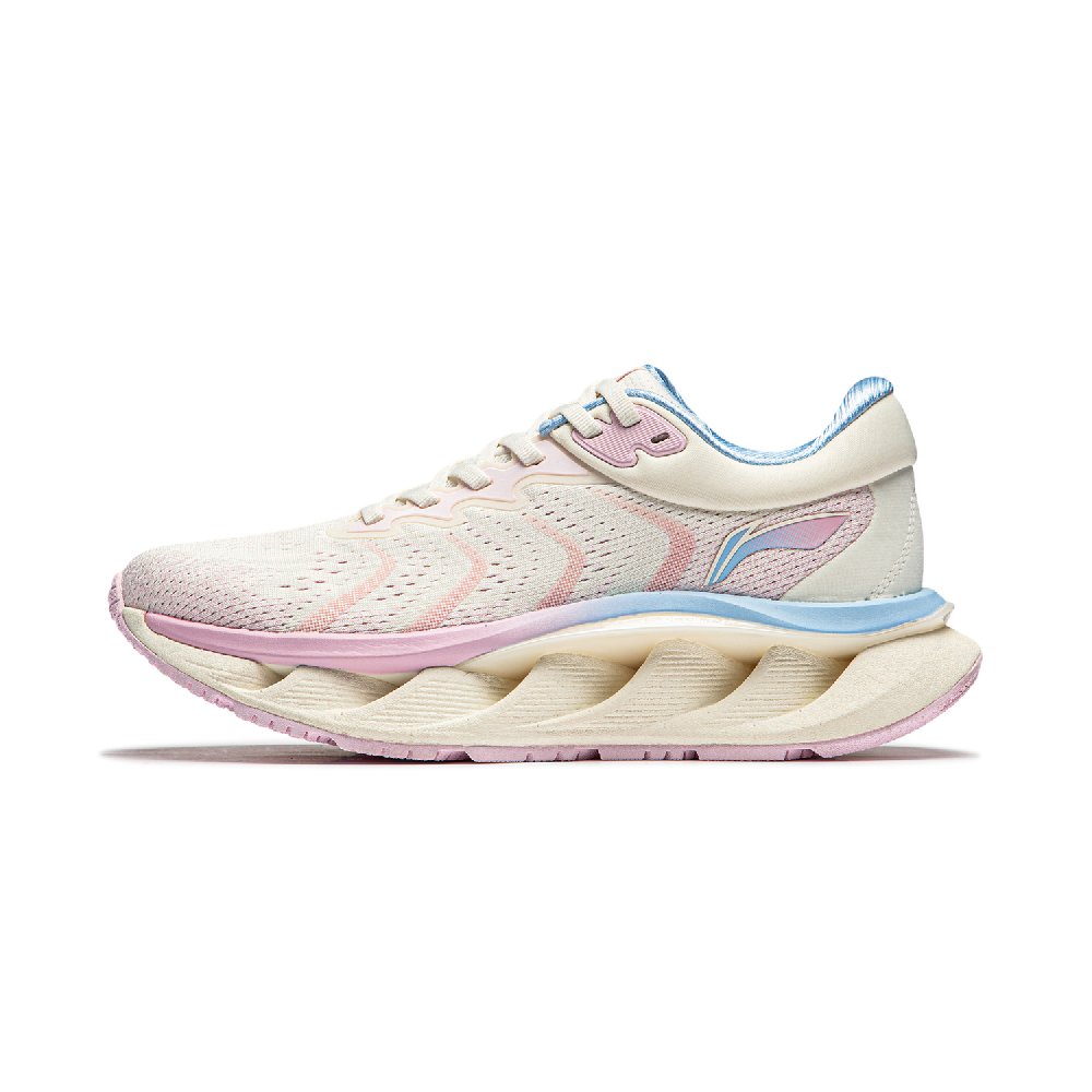LiNing Cushioning, Abrasion Resistant, Slip Resistant Low Top Running Shoes Women's Beige White Pink