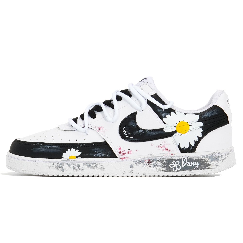 Nike Court Vision Lemon Joy Slip Resistant Cushioning Abrasion Resistant Low Top Skateboard Shoes Unisex Black White