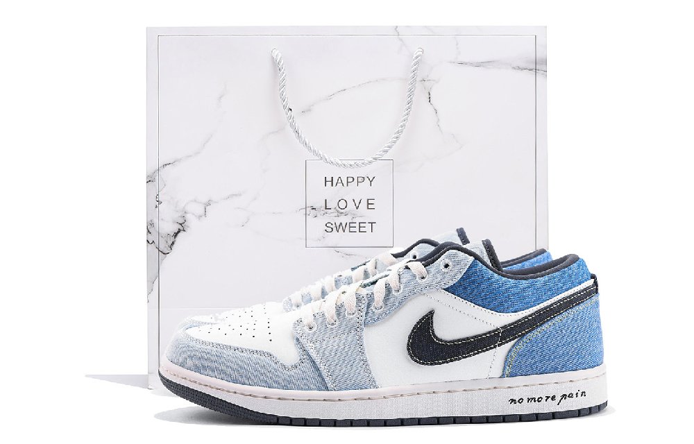 Jordan Air Jordan 1 Anti Slip Wear Resistant Low Top Vintage Basketball Shoes Men's White Blue