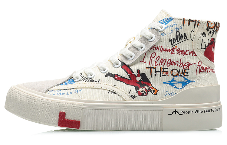LiNing CF Hello Earth High Top Skateboard Shoes Men's White Red