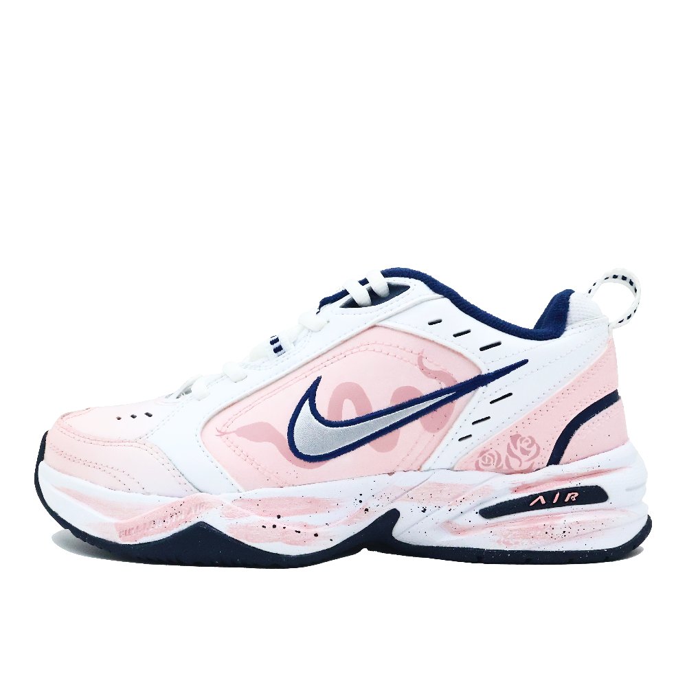 Nike Air Monarch 4 Anti-Slip Wear-Resistant Low-Top Chunky Sneakers Unisex White Pink