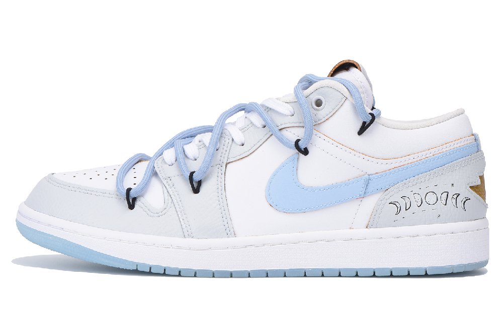 Jordan Air Jordan 1 Moon Orbit Anti-Slip Wear-Resistant Low-Top Vintage Basketball Shoes Men's Gray Blue