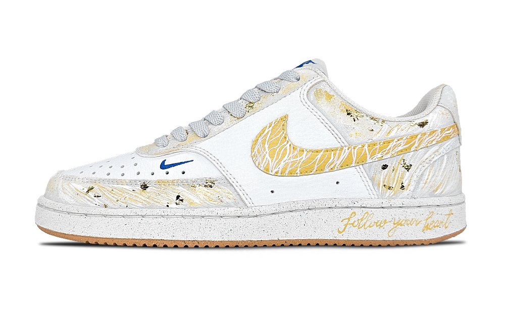 Nike Court Vision Golden Wave Dance Abrasion Resistant Breathable Low Top Skateboard Shoes Women's White Gold