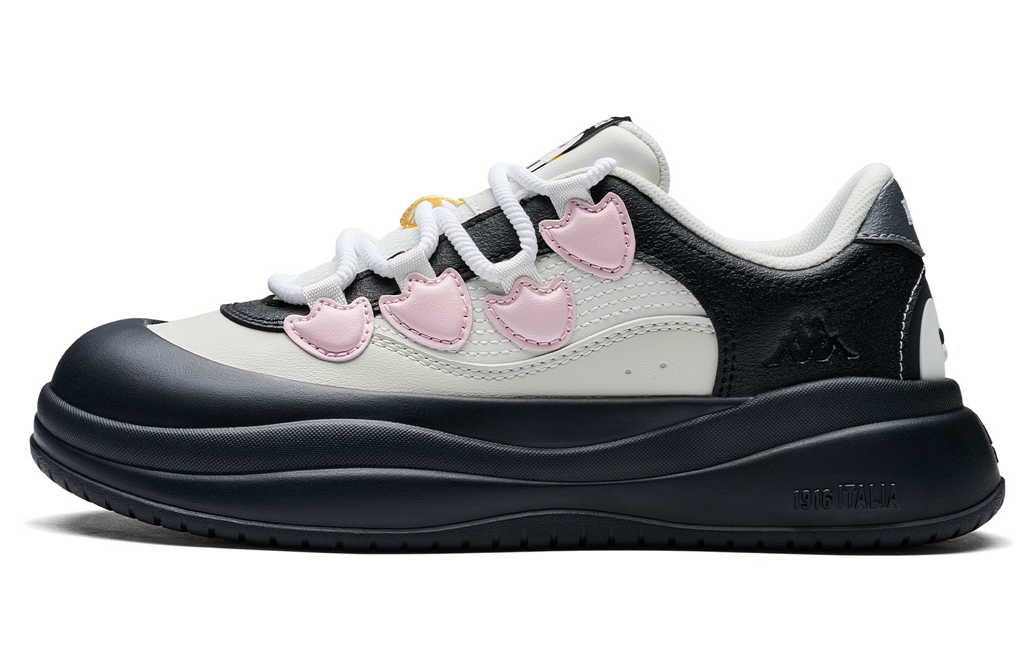 Kappa Penguin Shoes, Back to Back Height Increasing Low top Skateboard Shoes Women's Black White