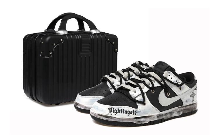 NBA x Nike Dunk Low Top Skateboard Shoes GS Black White Silver