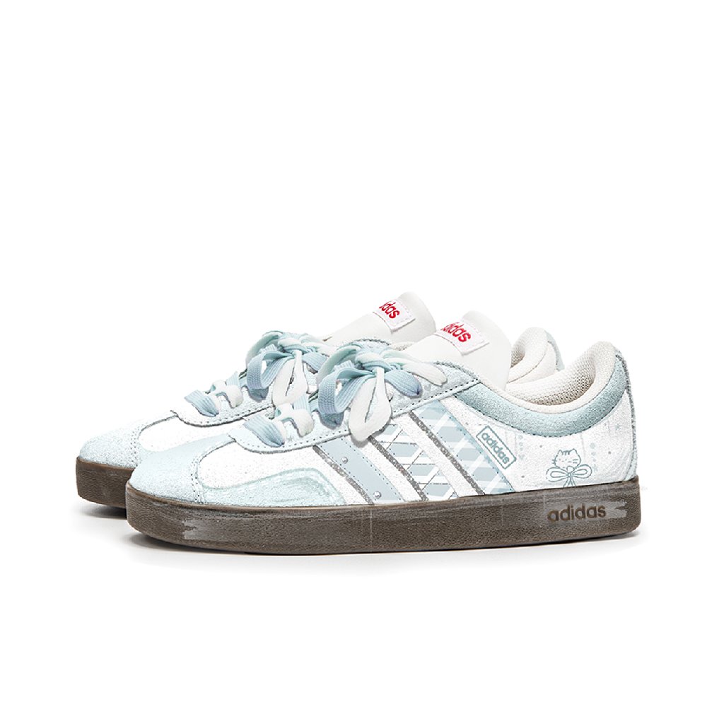Adidas Neo VL Court 2.0 Da Vinci, Box, Ice Cream Abrasion Resistant Low Top Skateboard Shoes Unisex White Cyan