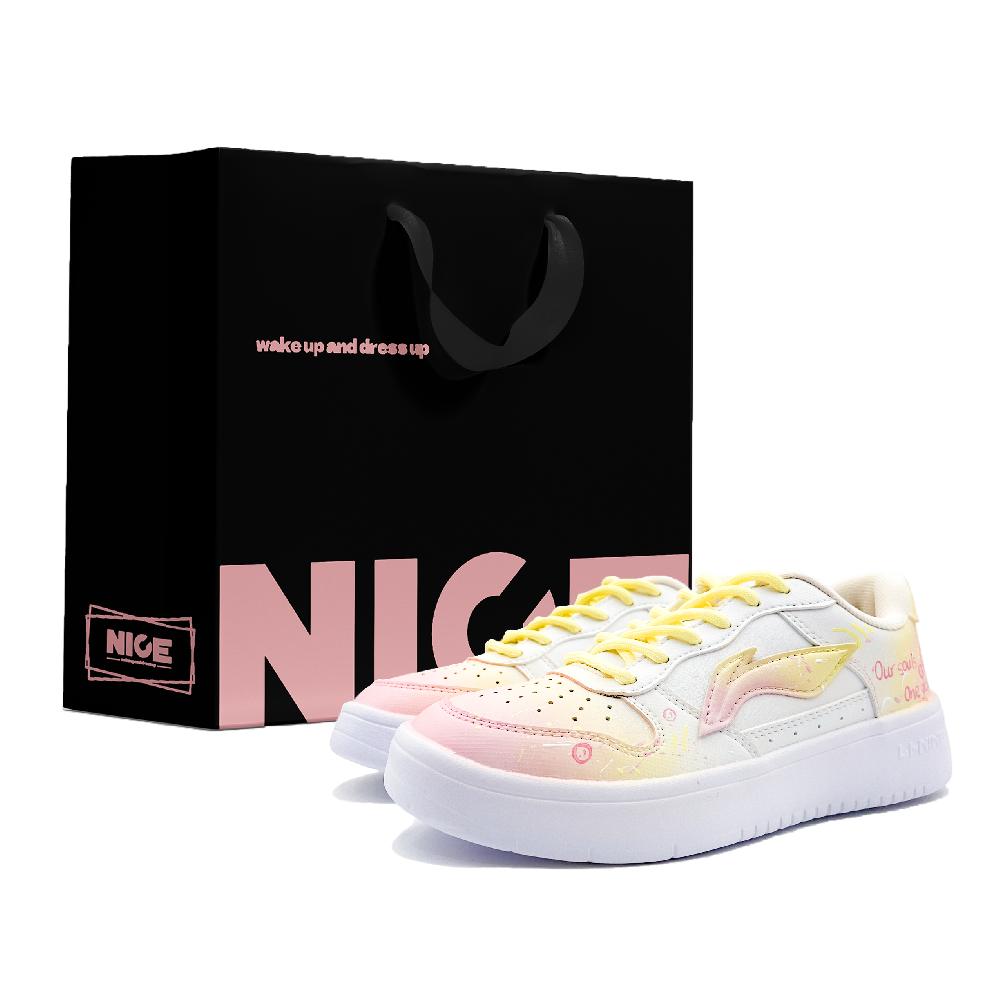 LiNing Pontoon Boats Abrasion Resistant Breathable Height Increasing Low Top Skateboard Shoes Women's Pink Yellow