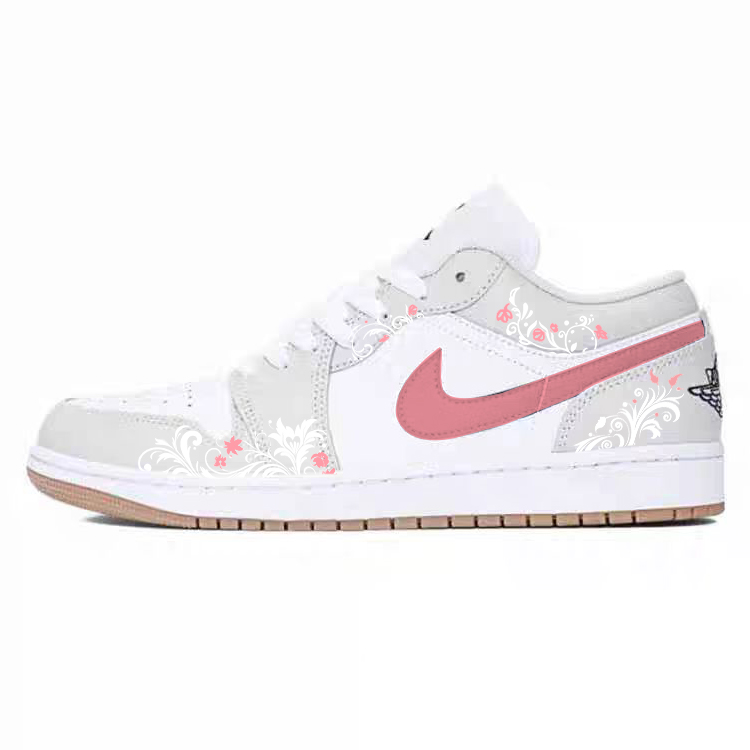 Jordan Air Jordan 1 Anti Slip Wear Resistant Low Top Vintage Basketball Shoes Unisex Gray Pink