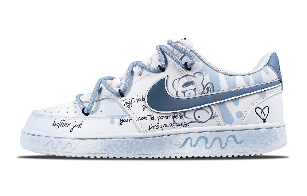 Nike Court Vision 1 Slip-Resistant Cushioning Wear-Resistant Low-Top Skateboard Shoes Women's Blue White
