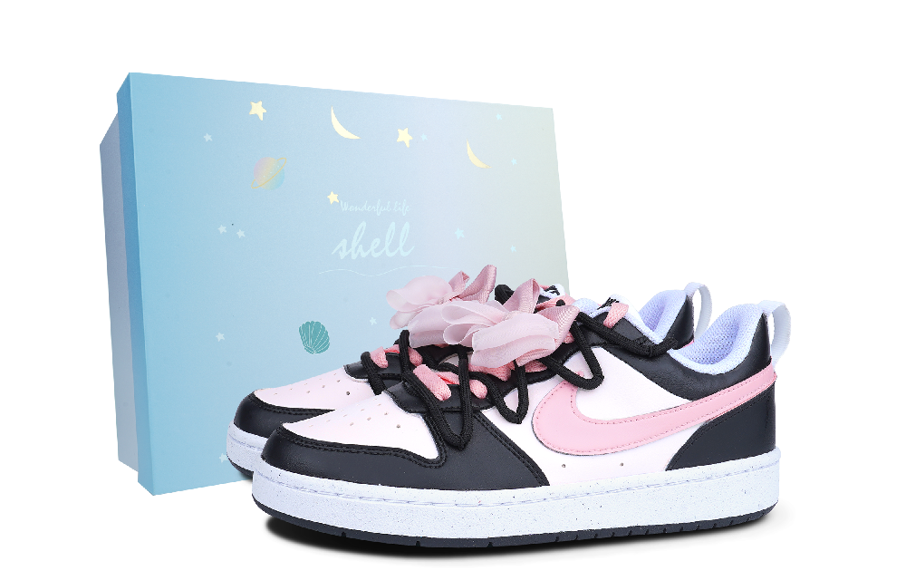 Nike Court Borough Low Top Skateboard Shoes GS Black Pink