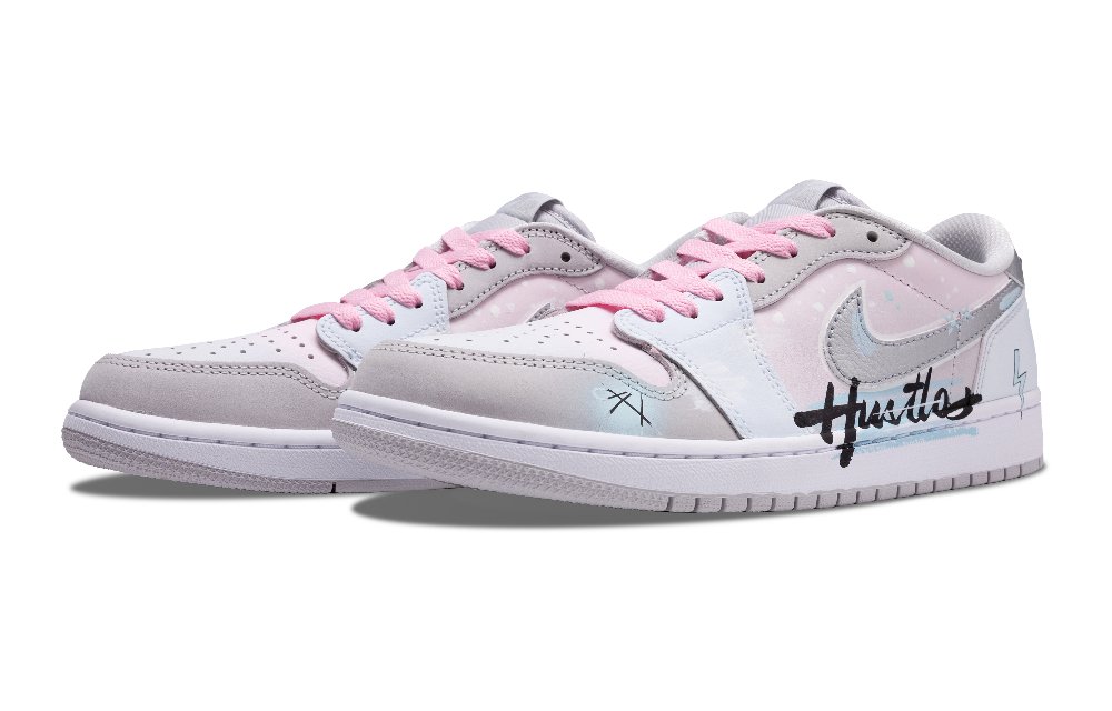 Jordan Air Jordan 1 Anti Slip Wear Resistant Low Top Vintage Basketball Shoes Unisex Blue Pink
