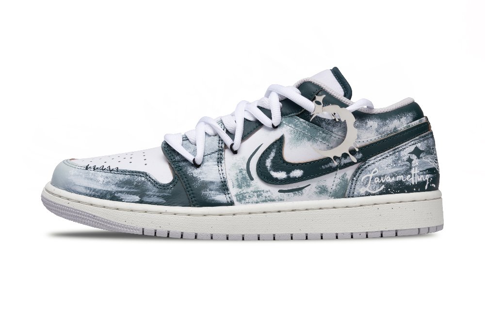Jordan Air Jordan 1 Bimonthly Lava Abrasion Resistant Low Top Vintage Basketball Shoes Unisex Green White