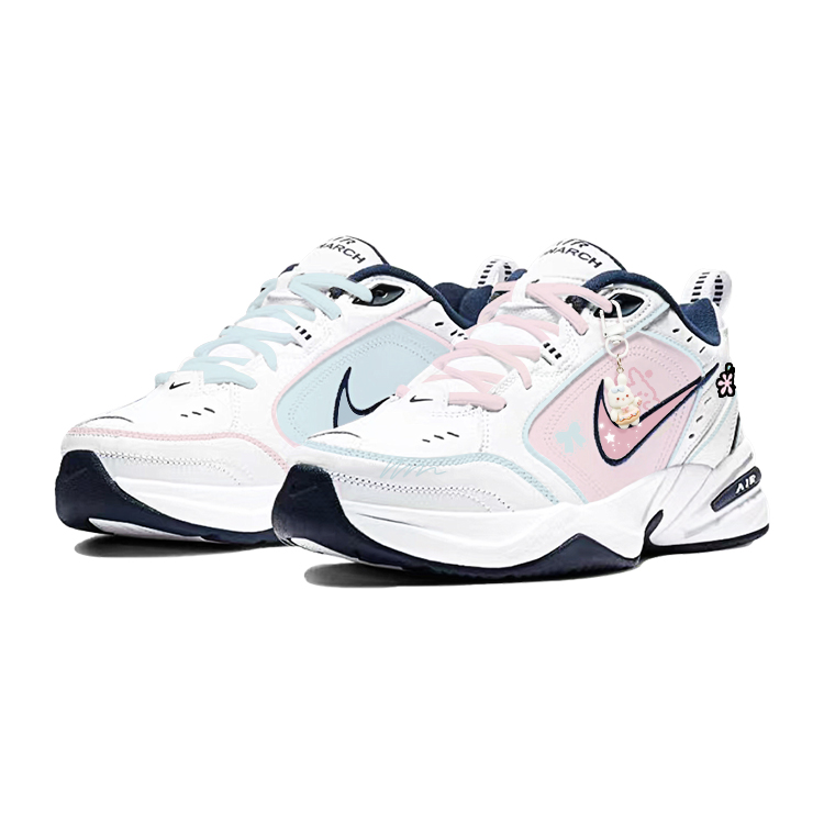 Nike Air Monarch 4 Anti Slip Wear Resistant Low Top Chunky Sneakers Unisex Pink Blue