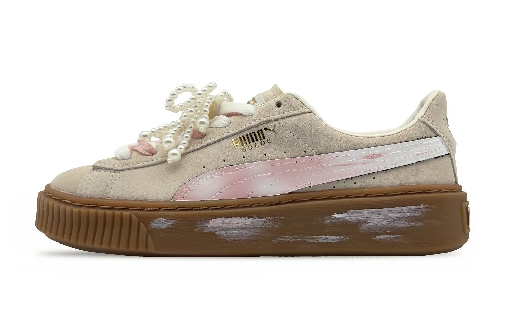 FENTY BEAUTY x PUMA Suede Platform Lightweight Low Top Skateboard Shoes Women's Beige