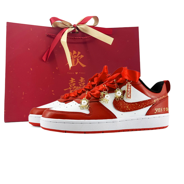 Nike Court Borough Slip-Resistant Cushioning Lightweight Low-Top Skateboard Shoes Women's White Red