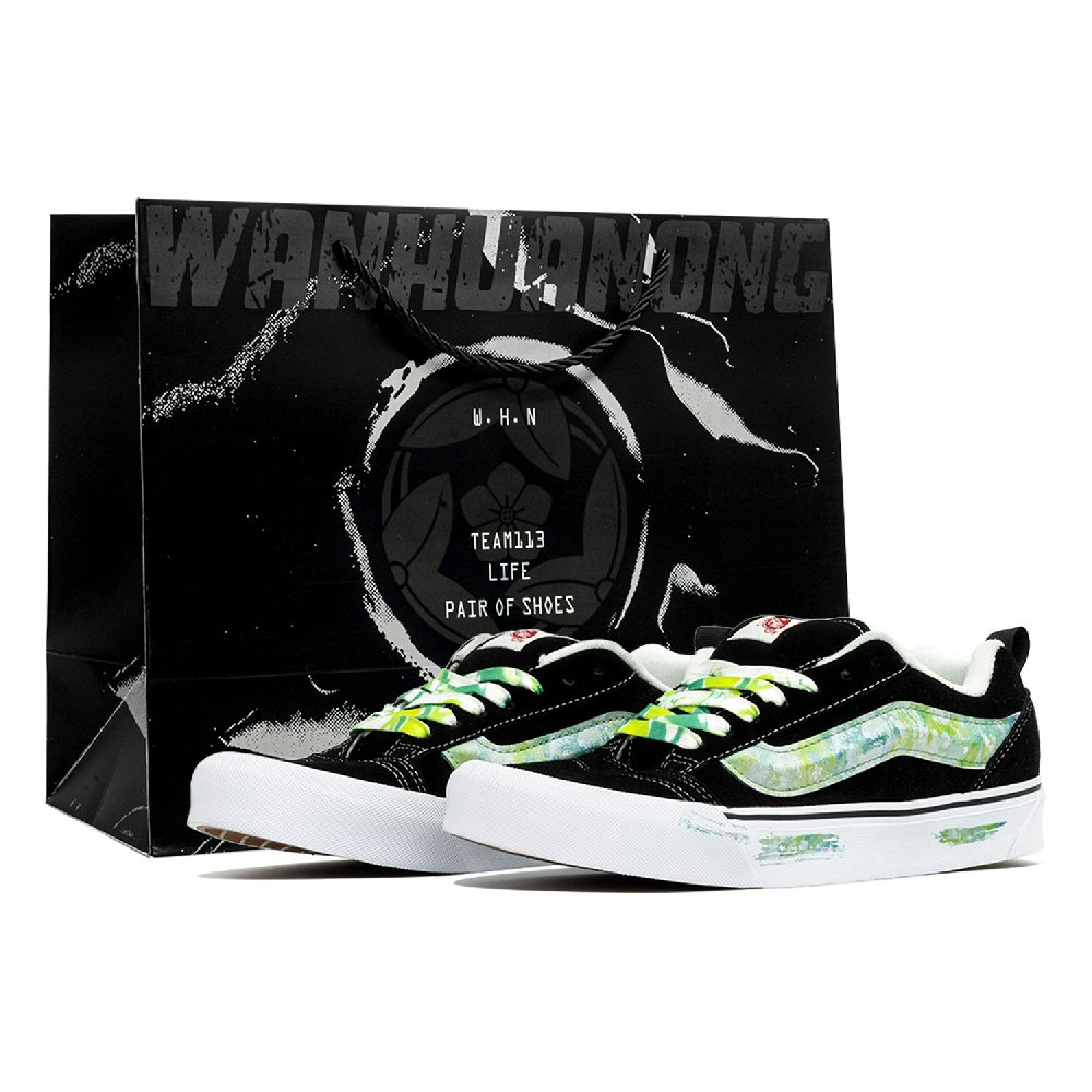 Vans Knu Skool Skateboard Shoes Unisex Low Top Black White Green
