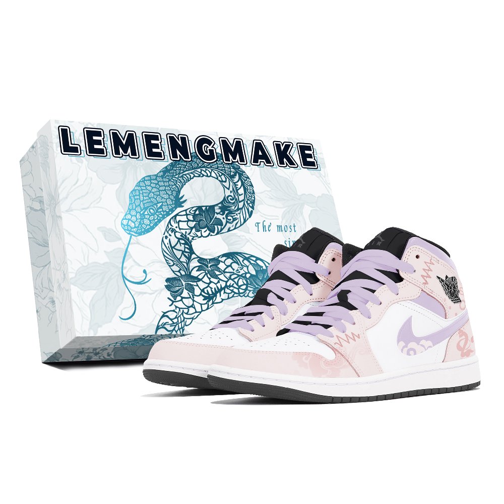Jordan Air Jordan 1 Joy Lemon Abrasion-Resistant Mid-Top Vintage Basketball Shoes Unisex Pink Purple