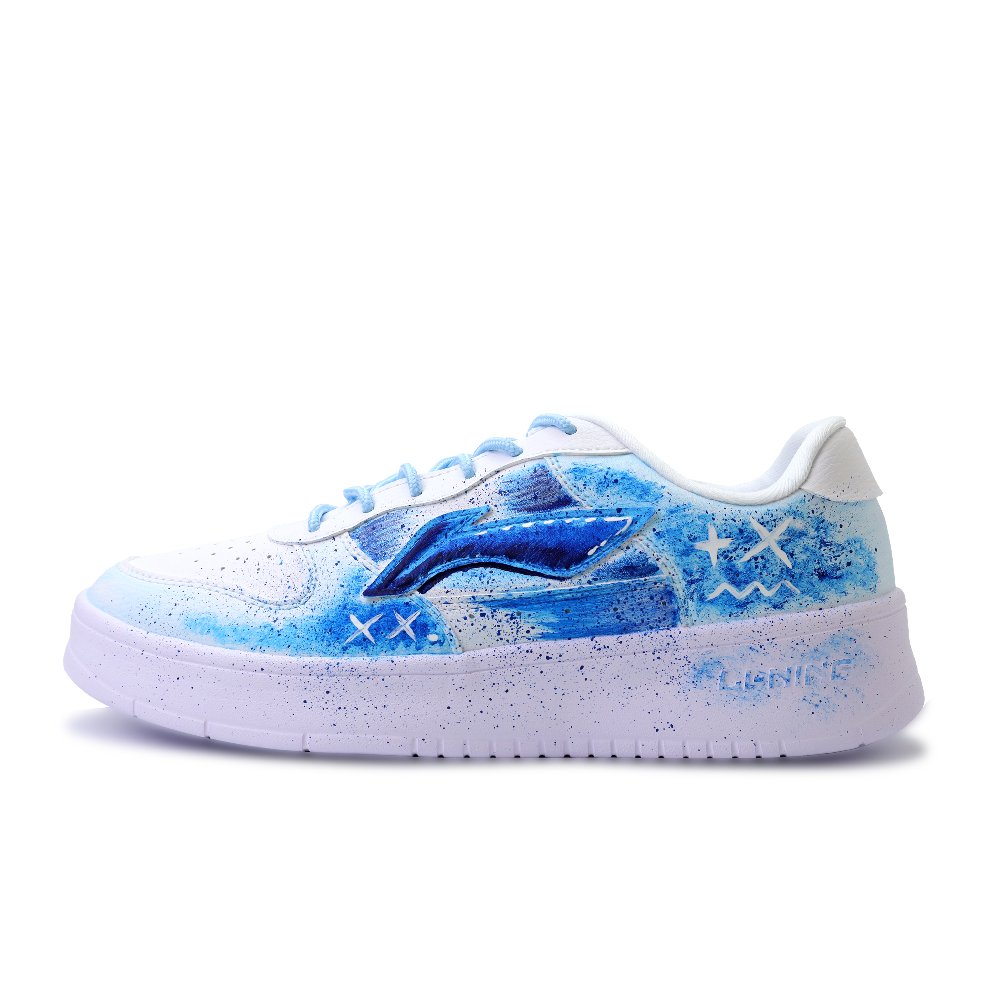 LiNing Pontoon Boats Abrasion Resistant, Lightweight, And Breathable Low Top Skateboard Shoes Unisex White Blue