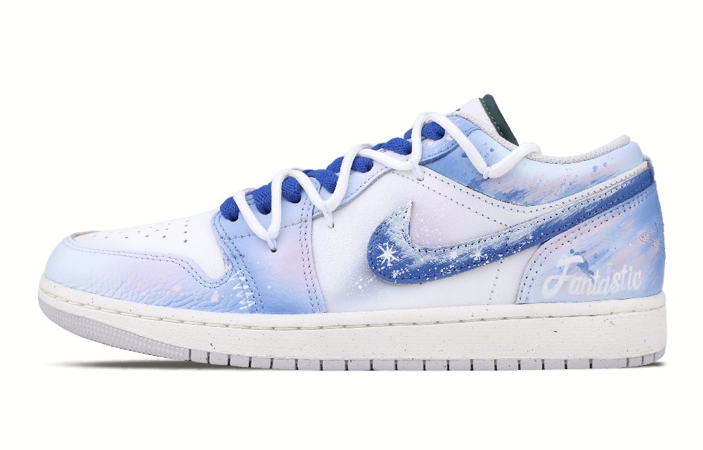 Jordan Air Jordan 1 Slip Resistant Low Top Vintage Basketball Shoes Unisex White Blue