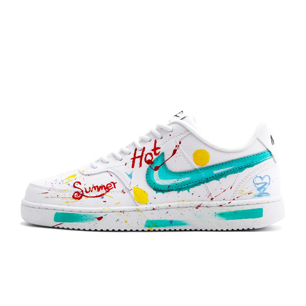 Nike Court Vision 1 Skateboard Shoes Unisex Low-Top White/Cyan/Red