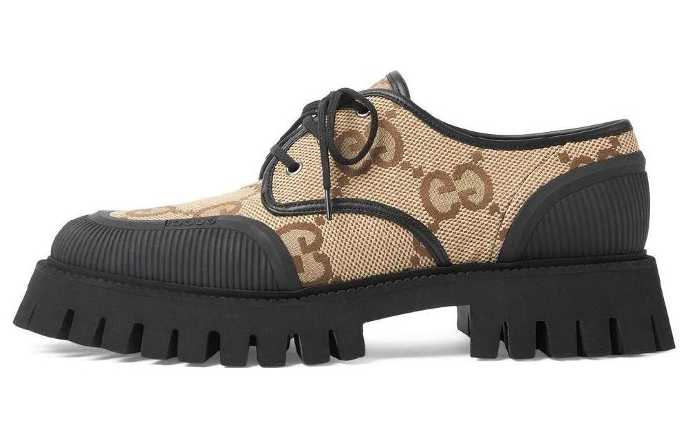 GUCCI Maxi Gg Lace Up Shoes Beige Black Women's