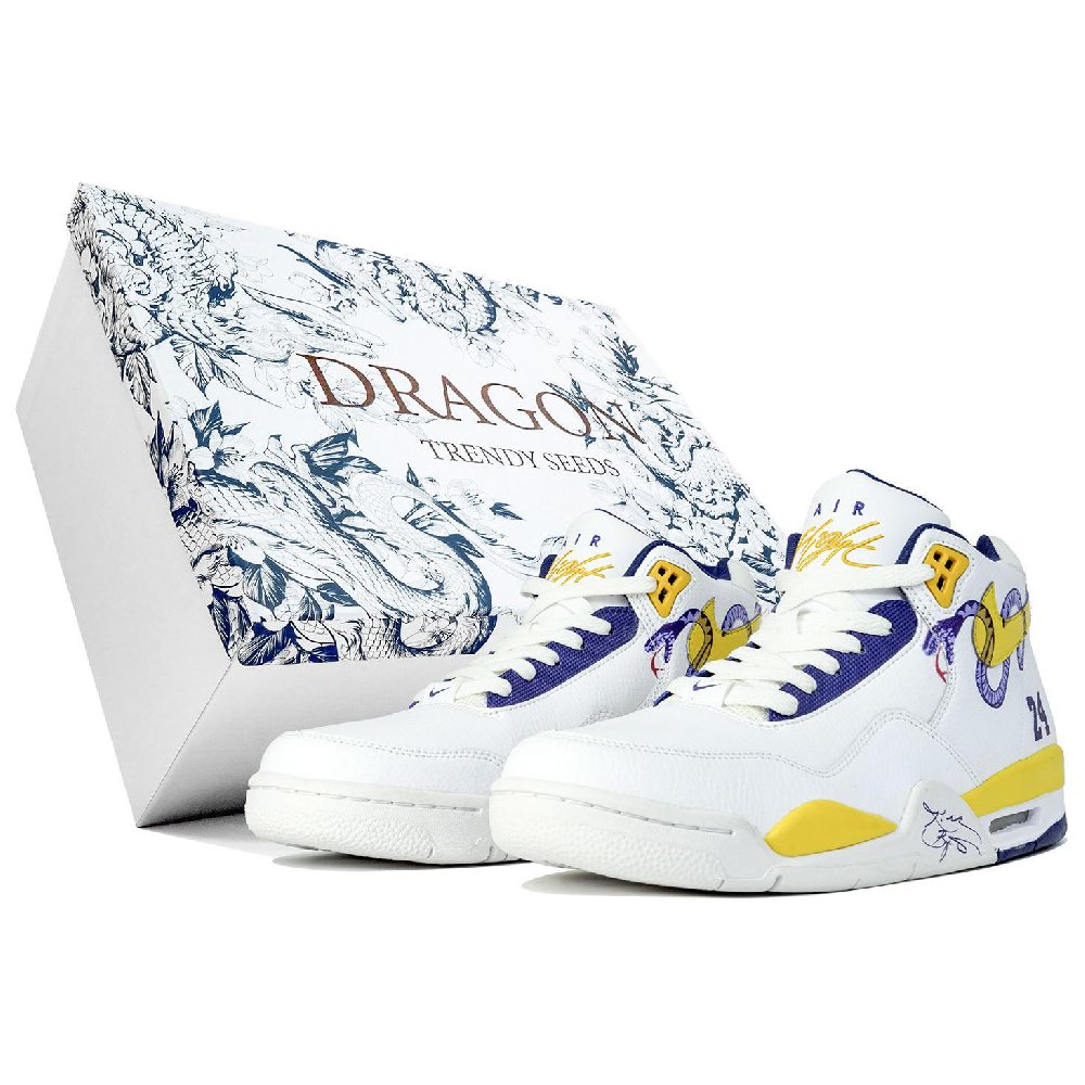 Nike Flight Legacy Kaleidoscope Purple Gold Black Mamba Box Mid-Top Vintage Basketball Shoes Men's Yellow White