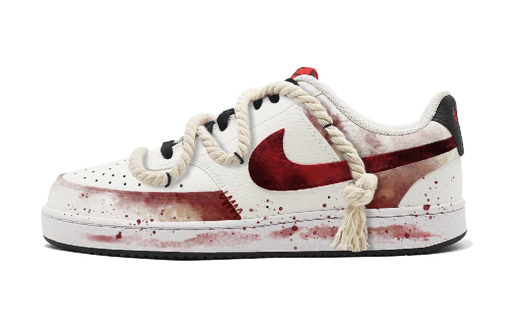 Nike Court Vision 1 Vintage Distressed, Ruined Style Lightweight Low Top Skateboard Shoes Men's Black Red