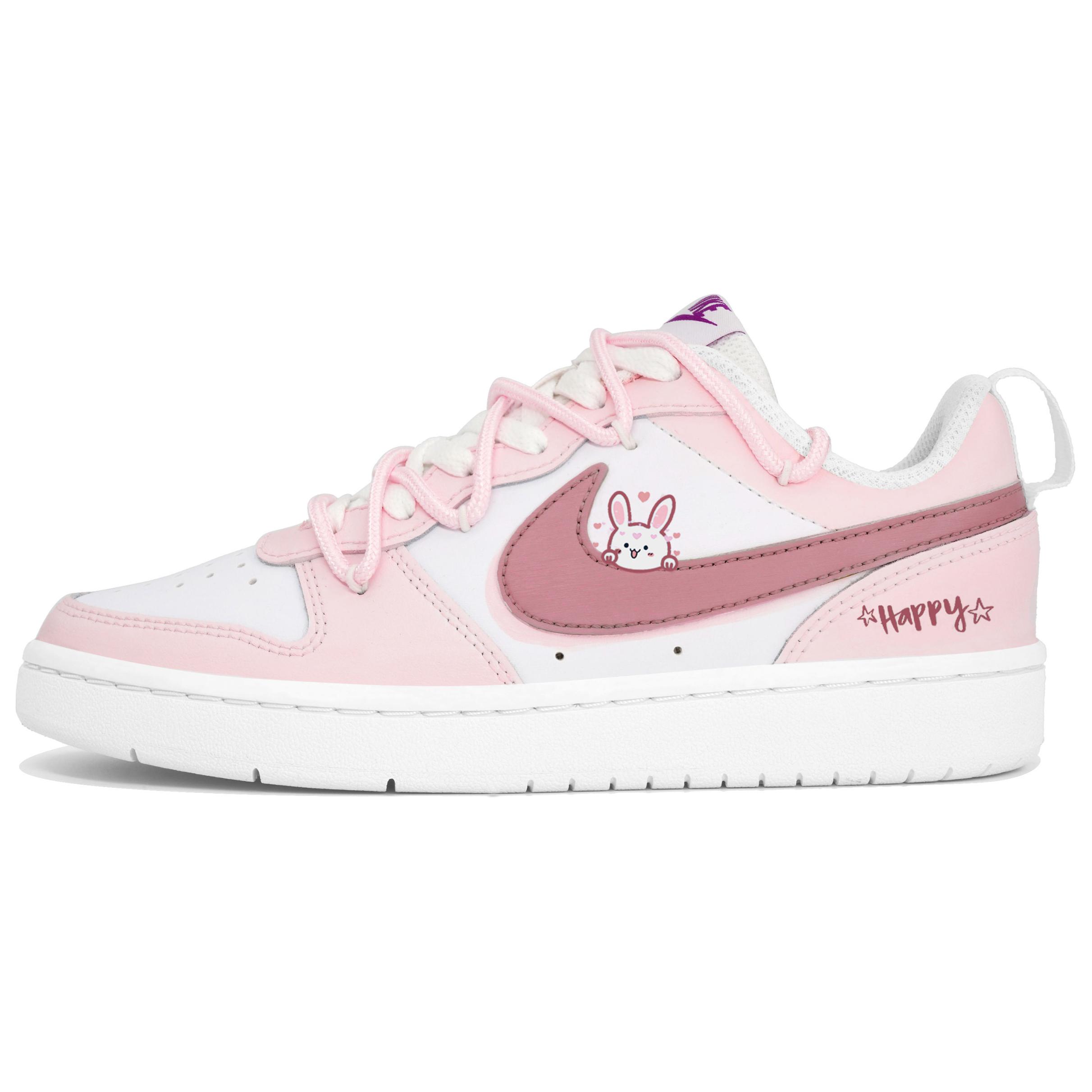 Nike Court Borough 2 Wan Hua Nong, Pink Rabbit, Shopping Bag Low top Skateboard Shoes Women's Pink White
