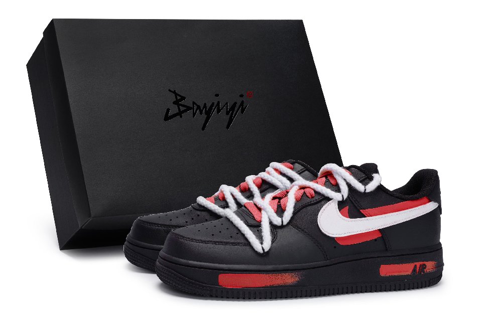 Nike Air Force 1 Low-Top Skateboard Shoes Unisex Black White Red