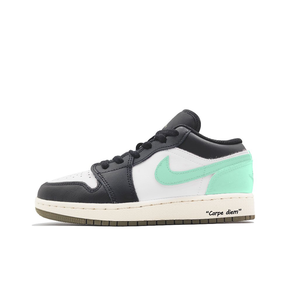 Jordan Air Jordan 1 Ink Cyan Snow Abrasion Resistant Low Top Vintage Basketball Shoes Unisex White Green