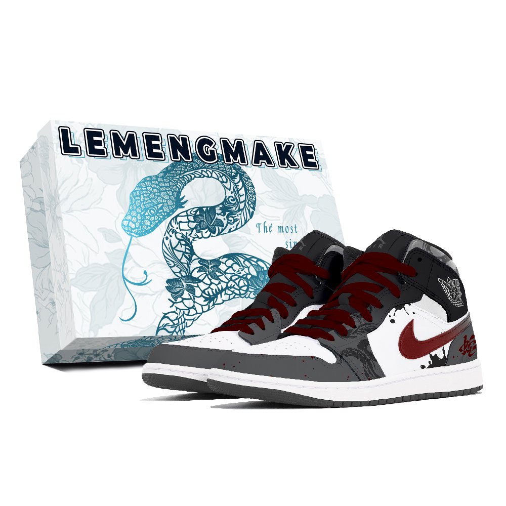 Jordan Air Jordan 1 Joy Lemon Wear-Resistant Slip-Resistant Mid-Top Vintage Basketball Shoes Unisex Black Gray Color