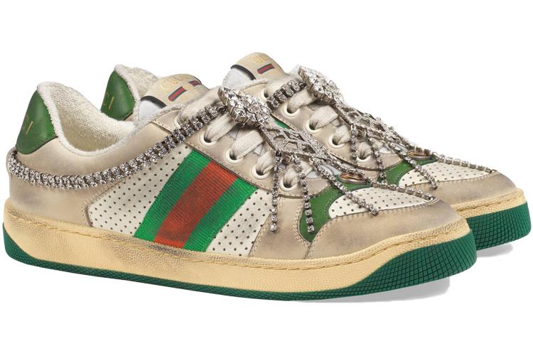 GUCCI Women's Screener 'Off White Green Crystals' купить в интернет-магазине Yoocart с быстрой доставкой по России.