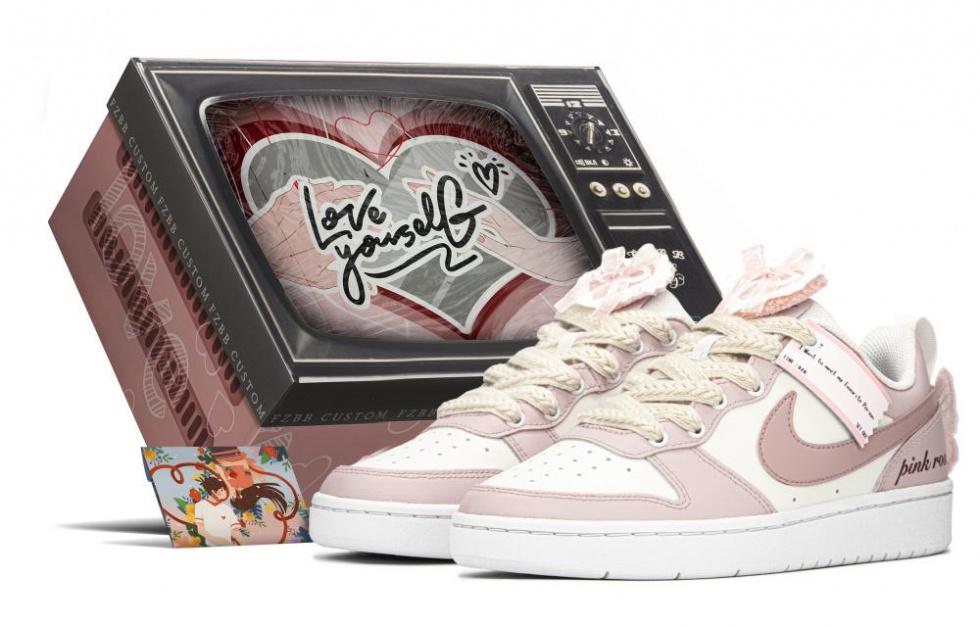 Nike Court Borough Low FZBB Low-Top Skateboard Shoes GS Pink White