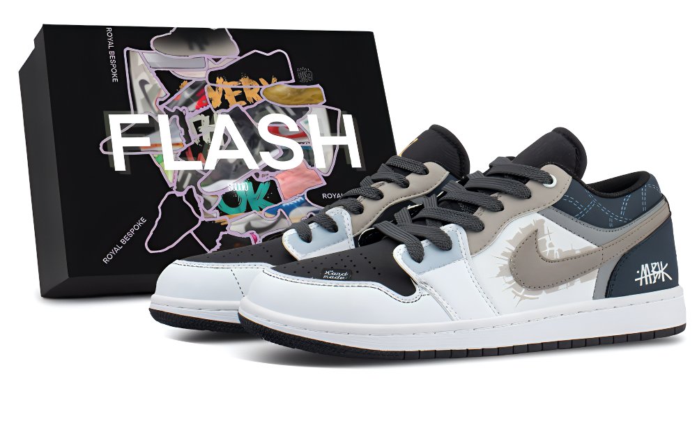 Jordan Air Jordan 1 Anti Slip Wear Resistant Low Top Skateboard Shoes Unisex Beige Blue