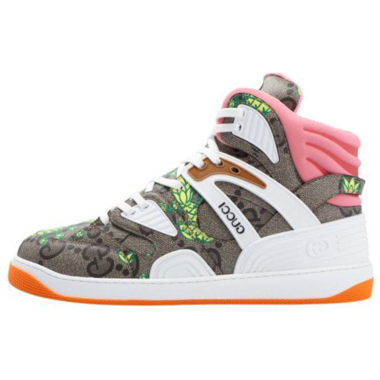 GUCCI Pineapple High Top Skateboard Shoes Men's Beige Brown