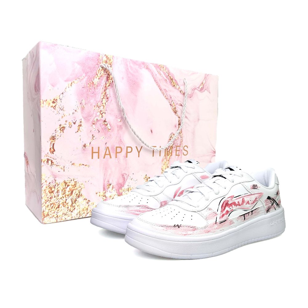 LiNing Pontoon Boats Slip Resistant, Abrasion Resistant, Breathable Low Top Skateboard Shoes Unisex White Pink