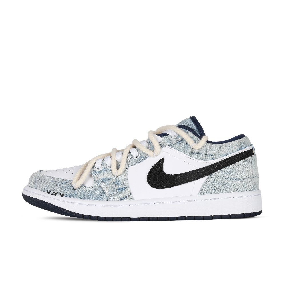 Jordan Air Jordan 1 Low Se Washed Denim 3X Anti-Slip Wear-Resistant Low-Top Vintage Basketball Shoes Men's White Blue