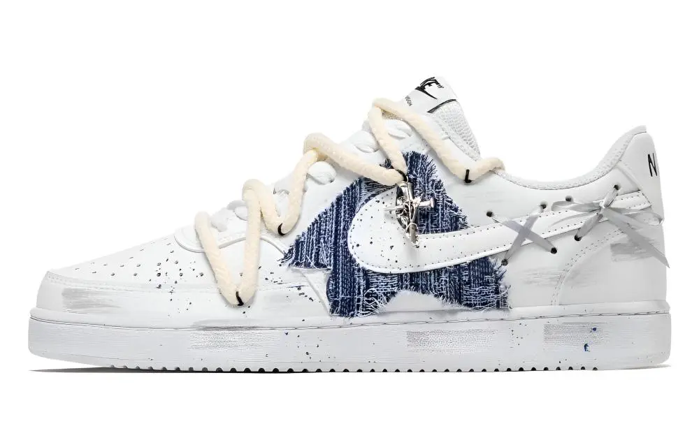 Nike Court Vision 1 Narrative Filler Abrasion Resistant Low top Skateboard Shoes Unisex White Blue