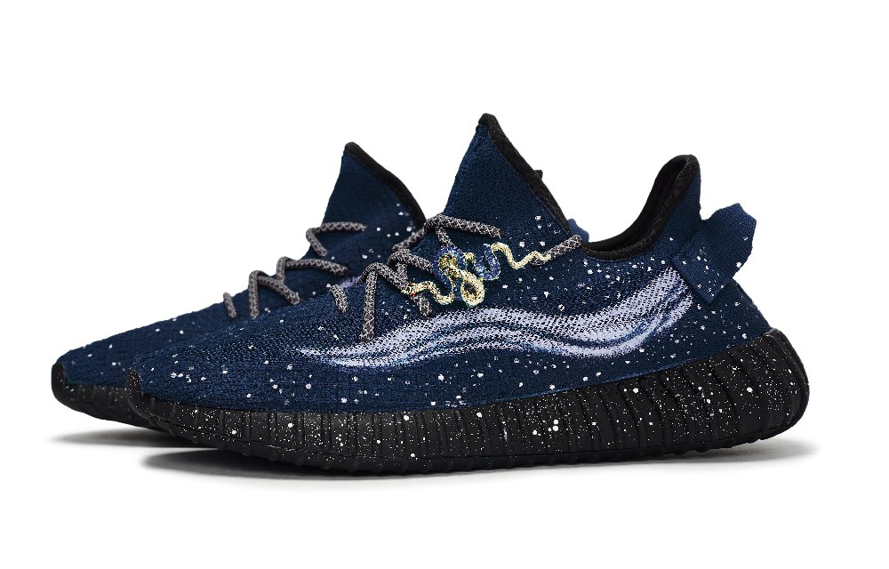 Adidas Originals Yeezy Boost 350 V2 Slip-Resistant Low-Top Casual Shoes Unisex Black White Blue